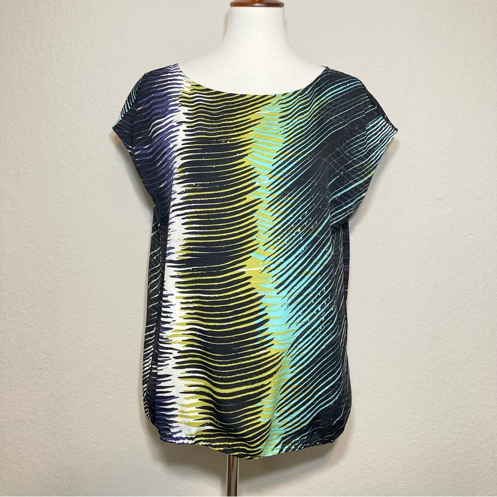 LOFT Abstract Striped Multi Color Cap Sleeve Women’s Blouse Size Medium